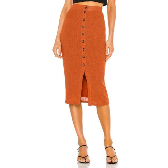 Privacy Please Kayleigh Pull-On Midi Skirt In Rust Metallic NWT Size Medium - Picture 10 of 10